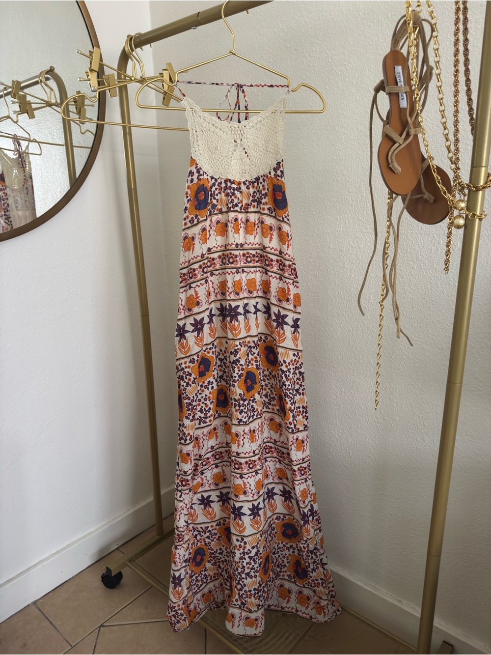 Boho Rip Curl Crochet Maxi Dress in Floral Print